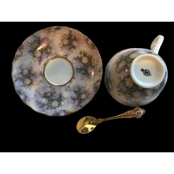 Lena Lius Glorious Chintz Teacup, Saucer & Spoon Treasured Purple Floral w/ COA - Picture 3 of 9